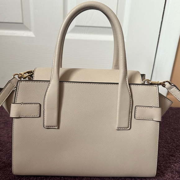 Michael Kors Carmen Small Saffiano Leather Belted Satchel Light Sand Beige - Picture 3 of 17